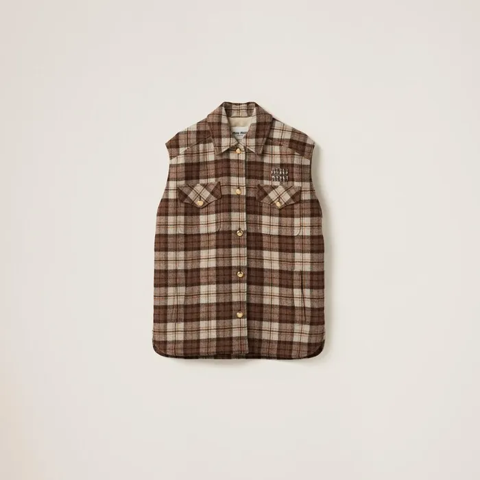 Women Coats And Jackets Miu Miu Check Blouson Vest Cocoa Brown