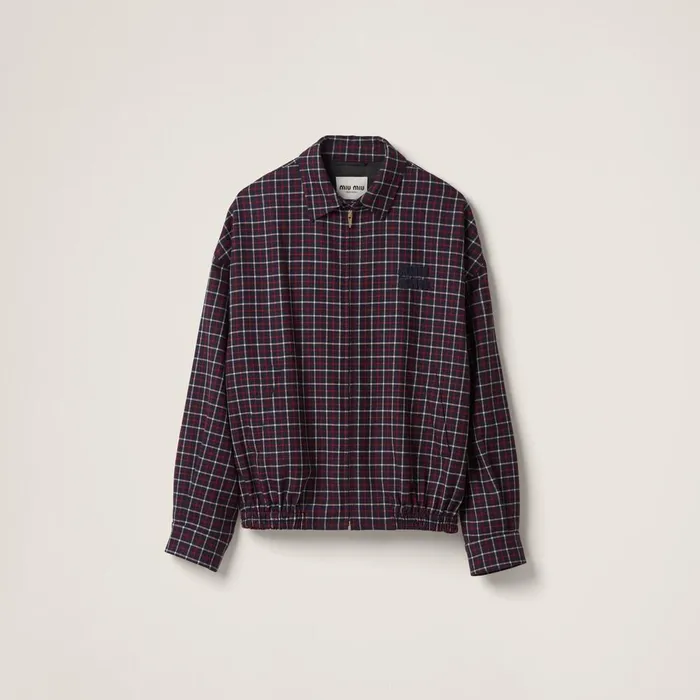 Women Coats And Jackets Miu Miu Checked Wool Blouson Jacket Bluered