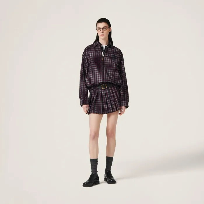Women Coats And Jackets Miu Miu Checked Wool Blouson Jacket Bluered Women Coats And Jackets Miu Miu Checked Wool Blouson Jacket Bluered