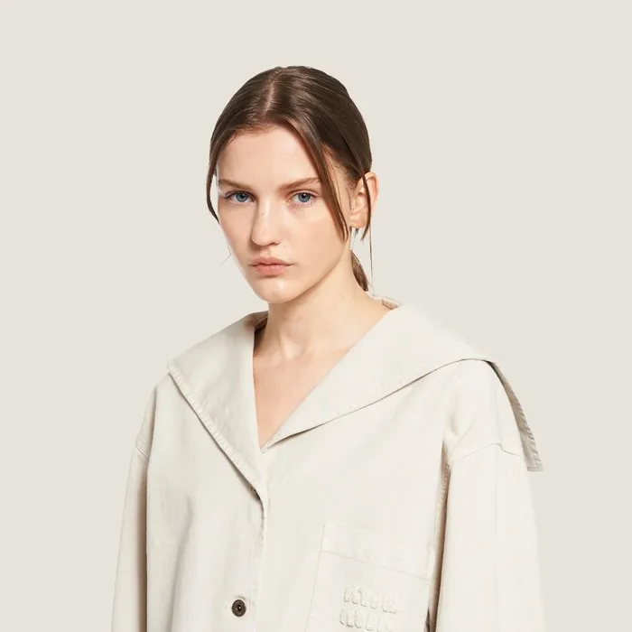 Women Coats And Jackets Miu Miu Drill Blouson Jacket Chalk White Women Coats And Jackets Miu Miu Drill Blouson Jacket Chalk White
