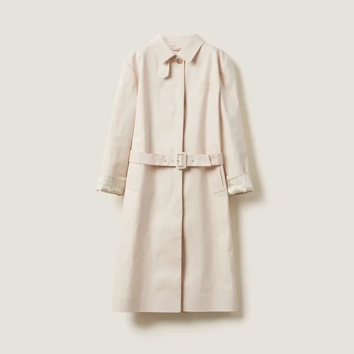 Women Coats And Jackets Miu Miu Singlebreasted Double Cotton Raincoat Natural