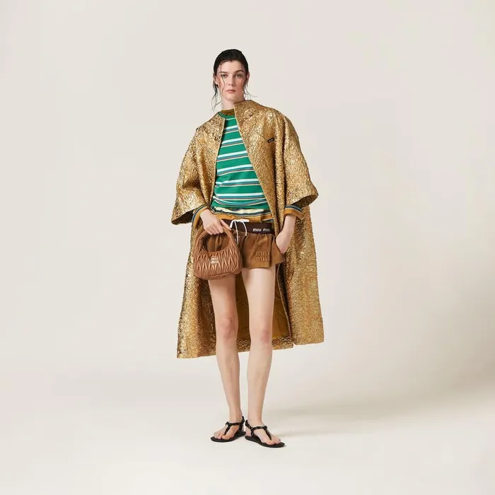 Women Coats And Jackets Miu Miu Singlebreasted Lam Cloquet Jacquard Cape Gold