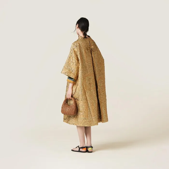 Women Coats And Jackets Miu Miu Singlebreasted Lam Cloquet Jacquard Cape Gold