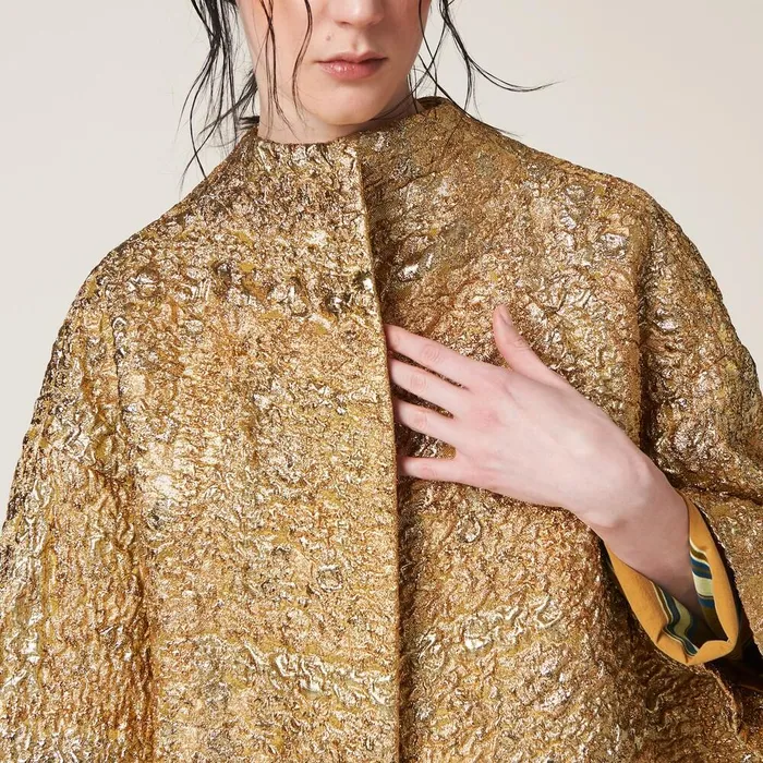 Women Coats And Jackets Miu Miu Singlebreasted Lam Cloquet Jacquard Cape Gold