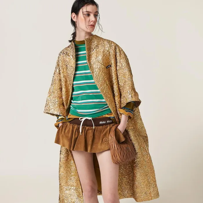 Women Coats And Jackets Miu Miu Singlebreasted Lam Cloquet Jacquard Cape Gold
