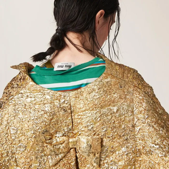 Women Coats And Jackets Miu Miu Singlebreasted Lam Cloquet Jacquard Cape Gold