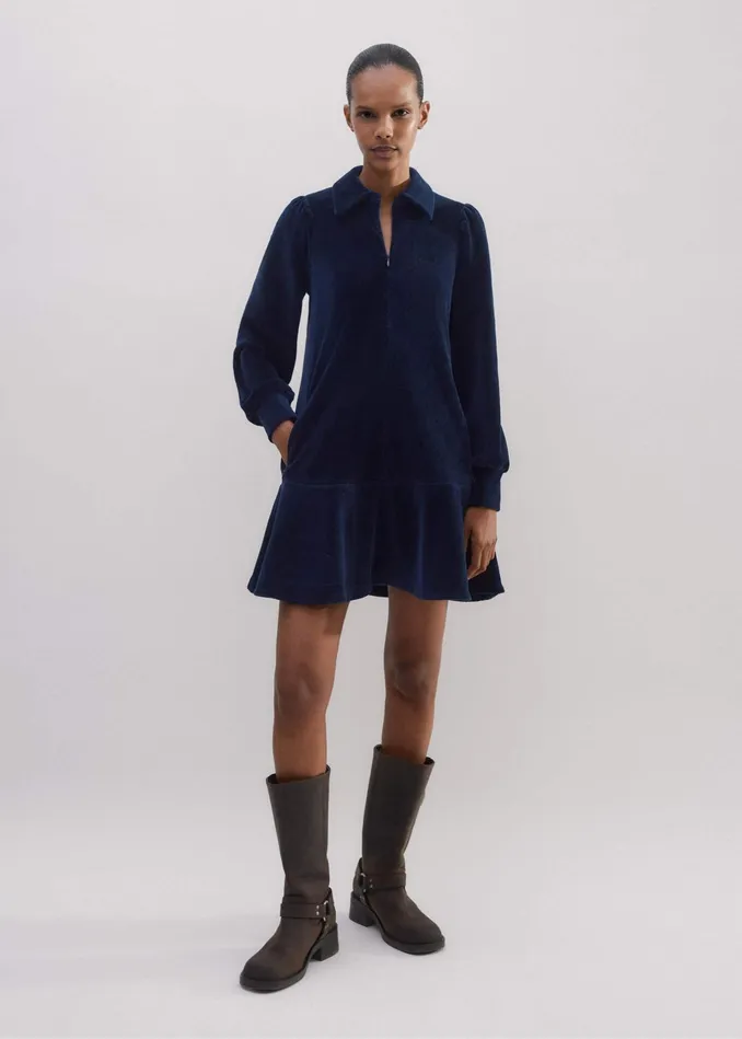 Women Cord Velour Shift Dress Ink MEEM