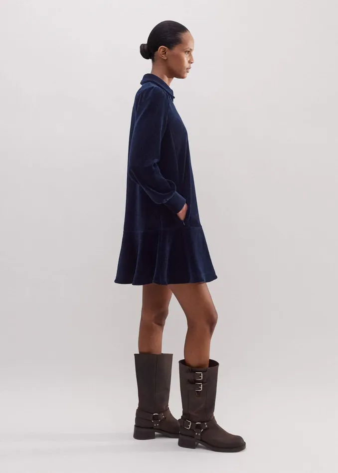 Women Cord Velour Shift Dress Ink MEEM