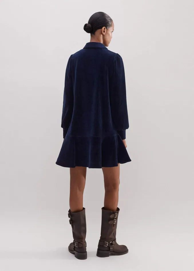 Women Cord Velour Shift Dress Ink MEEM