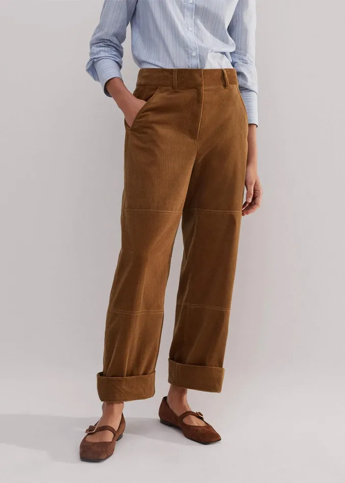 Women Corduroy Relaxed BarrelLeg Pant Caramel MEEM