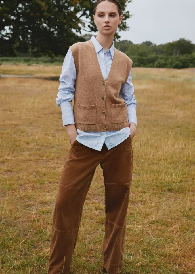 Women Corduroy Relaxed BarrelLeg Pant Caramel MEEM