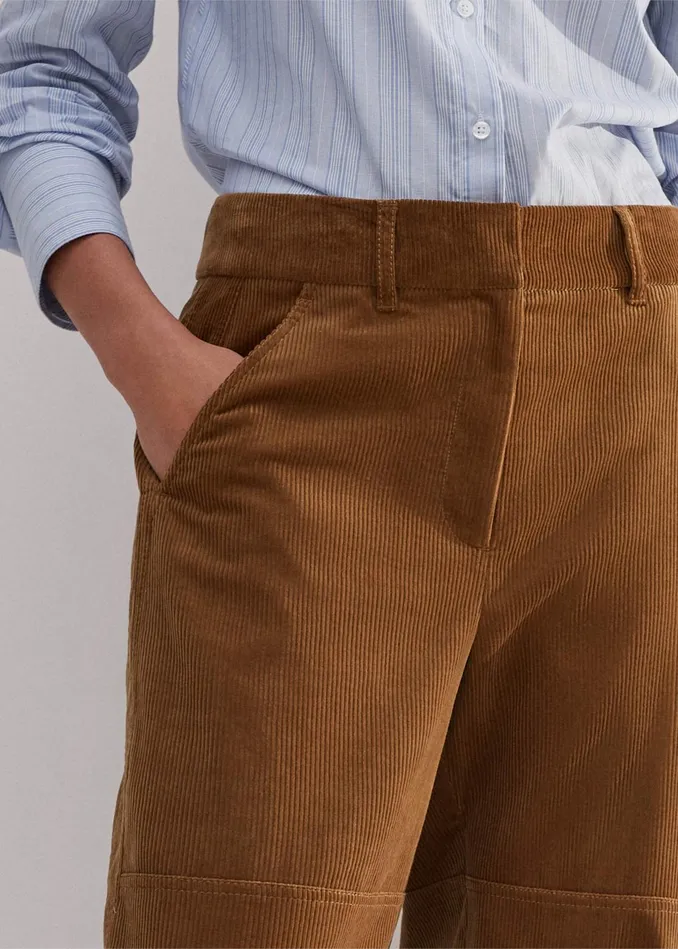 Women Corduroy Relaxed BarrelLeg Pant Caramel MEEM