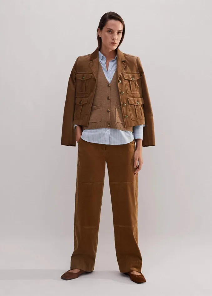 Women Corduroy Relaxed BarrelLeg Pant Caramel MEEM