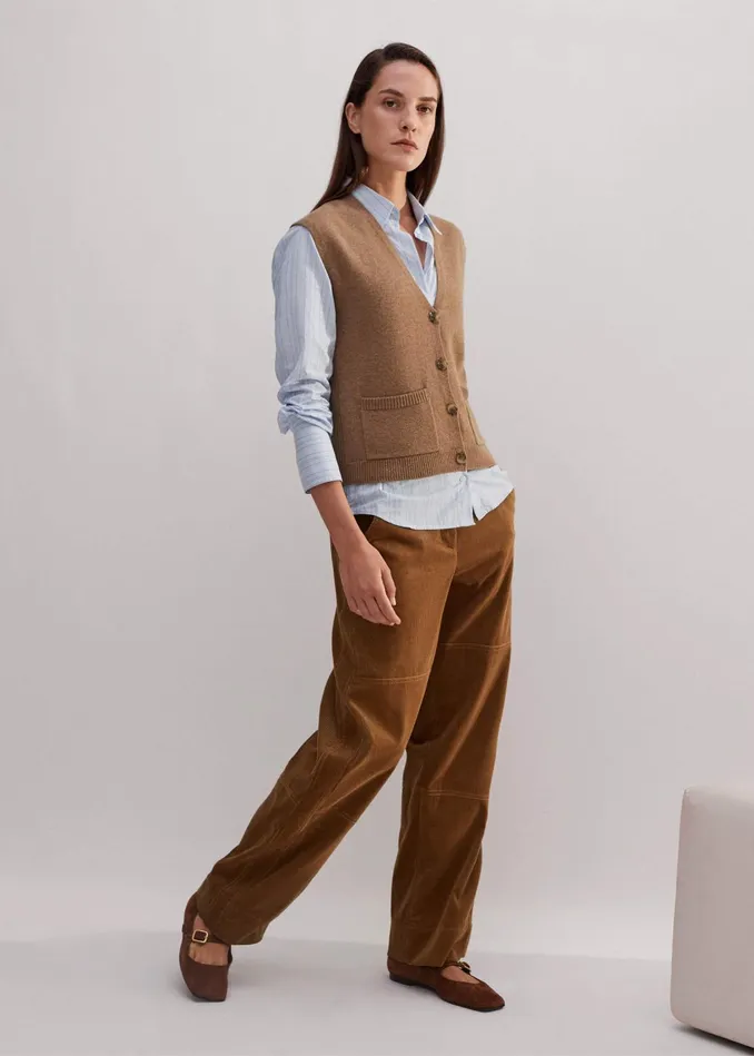 Women Corduroy Relaxed BarrelLeg Pant Caramel MEEM