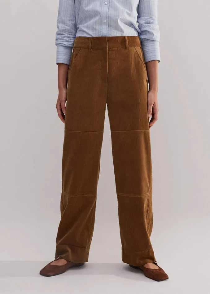 Women Corduroy Relaxed BarrelLeg Pant Caramel MEEM