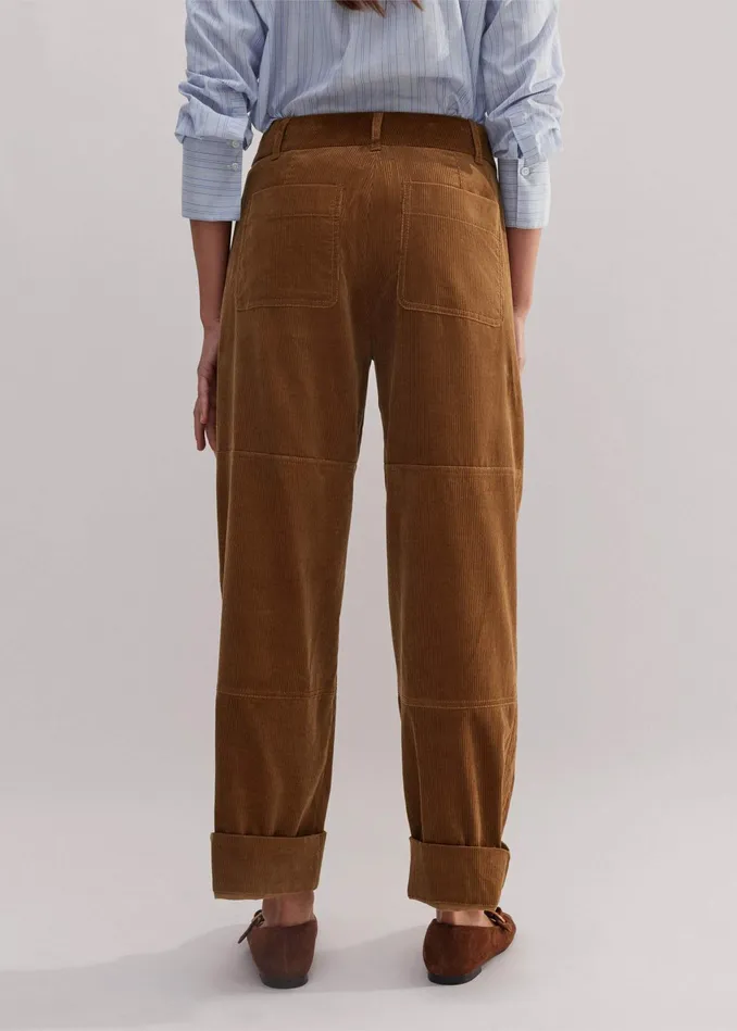 Women Corduroy Relaxed BarrelLeg Pant Caramel MEEM