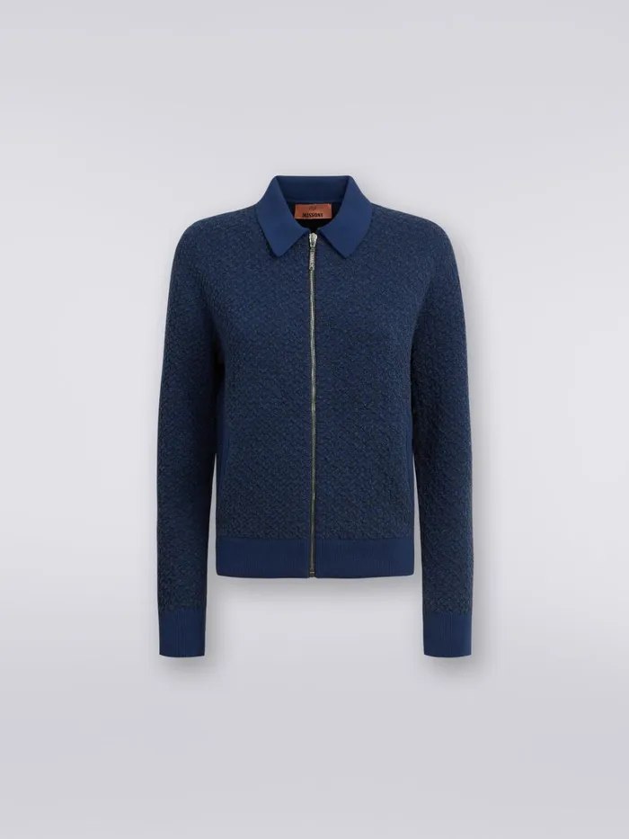 Women Cotton And Nylon Zipped Bomber Jacket Blue Missoni Coats and Jackets