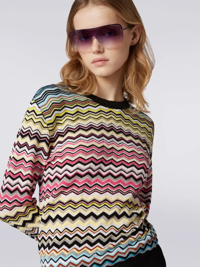 Women Cotton And Viscose Chevron CrewNeck Jumper Multicoloured Missoni Knitwear