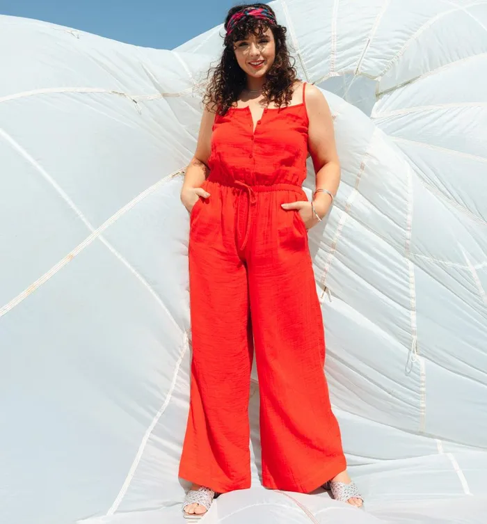 Women Cotton Gauze Jumpsuit 8211 Cherry Red Promod Jumpsuits And Playsuits