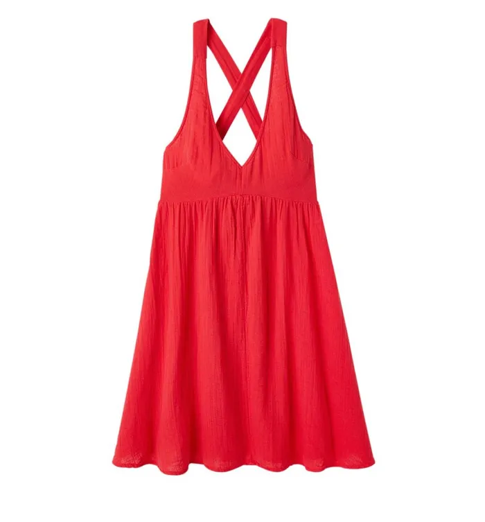 Women Cotton Gauze LowBack Dress 8211 Cherry Red Promod Dresses Women Cotton Gauze LowBack Dress 8211 Cherry Red Promod Dresses