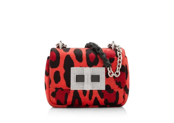 Women Cross Body Bags Tom Ford Leopard Print Velvet Soft Natalia Mini Shoulder Bag Candy Red