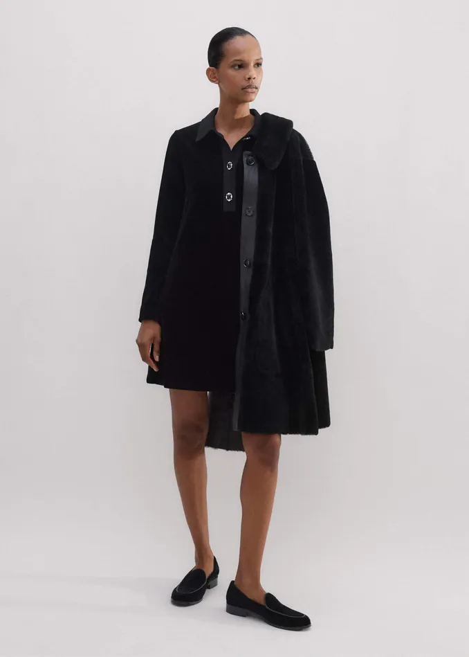 Women Crystal Button Cord Velour ALine Dress Black MEEM
