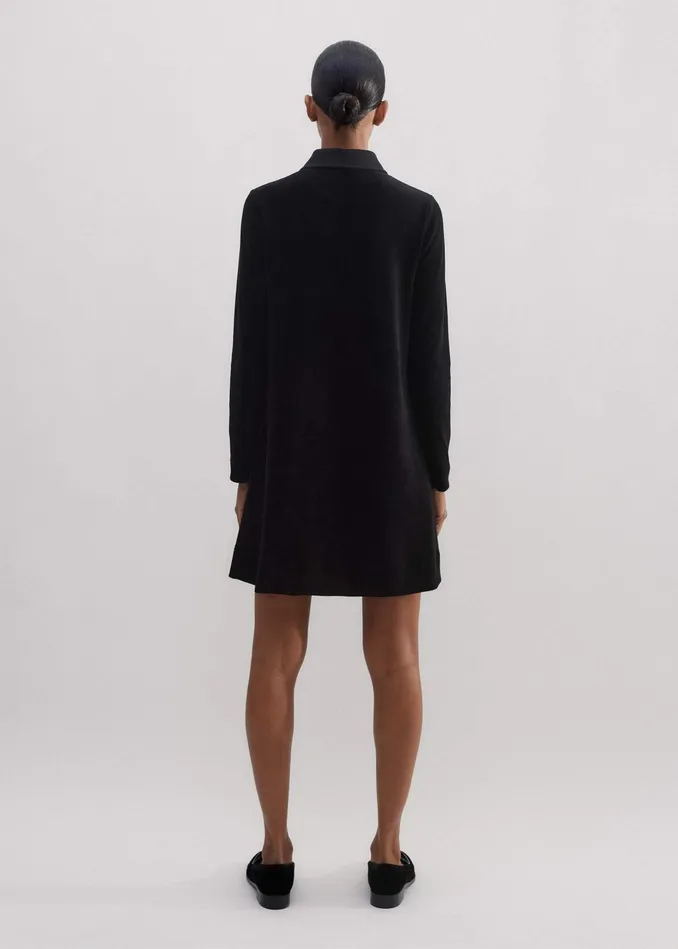 Women Crystal Button Cord Velour ALine Dress Black MEEM