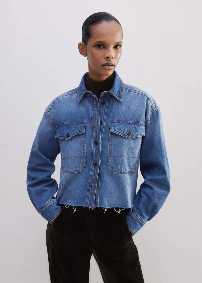 Women CutOff Denim Shirt Mid Blue Denim MEEM