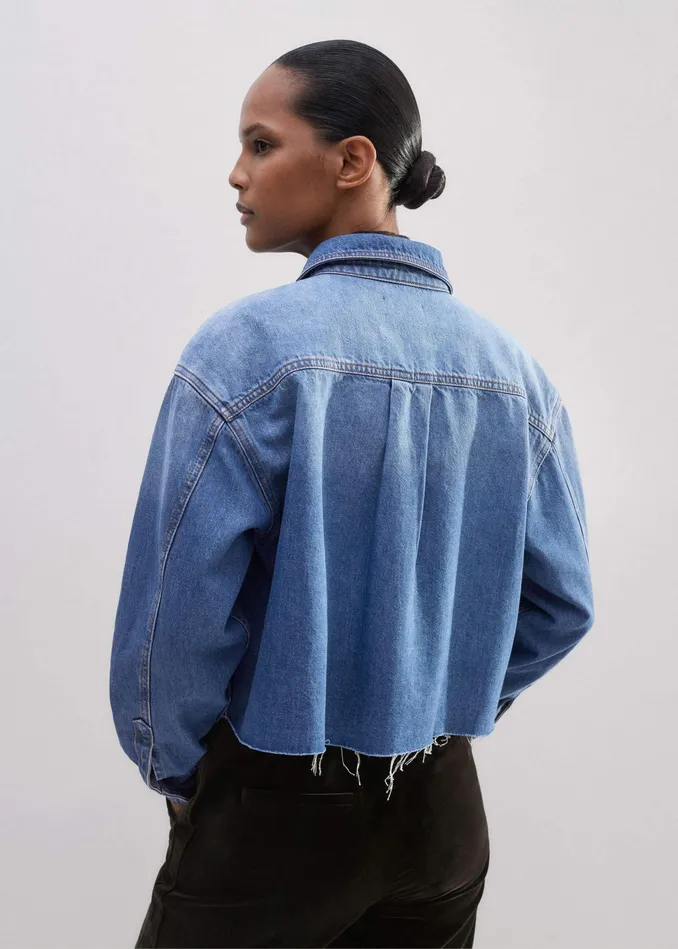Women CutOff Denim Shirt Mid Blue Denim MEEM