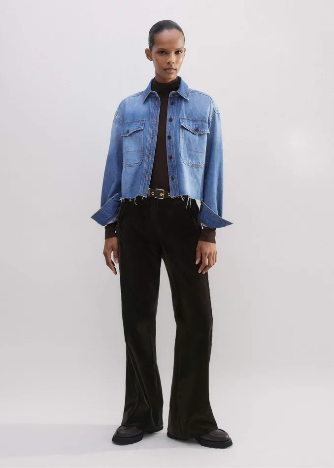 Women CutOff Denim Shirt Mid Blue Denim MEEM
