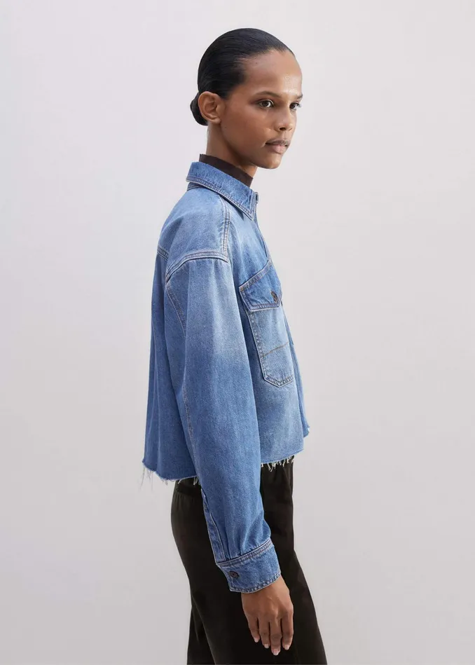 Women CutOff Denim Shirt Mid Blue Denim MEEM