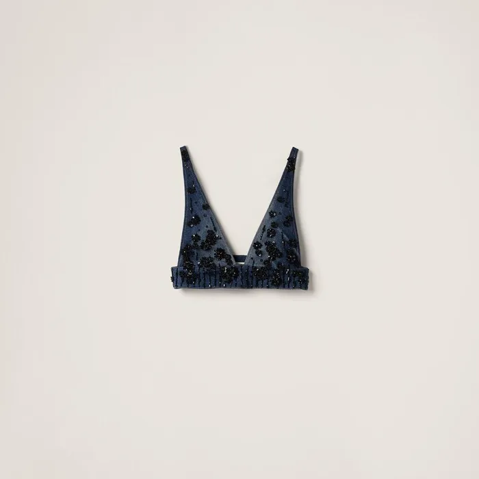Women Denim Miu Miu Embellished Denim Top Navy