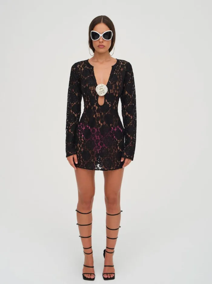 Women Dresses For Love and Lemons Bergett Lace Mini Dress Black Women Dresses For Love and Lemons Bergett Lace Mini Dress Black