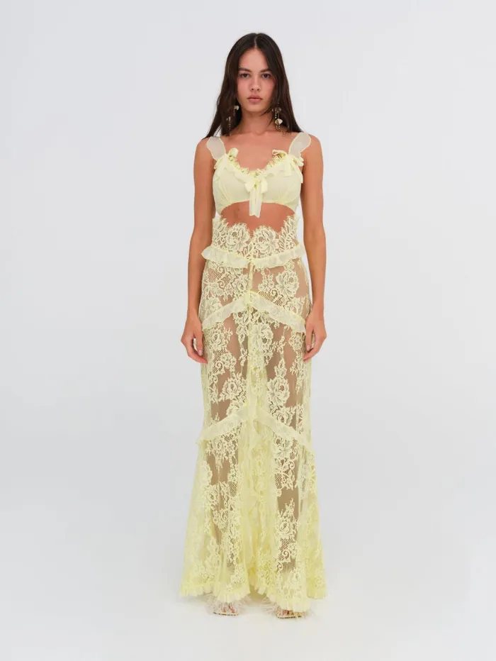 Women Dresses For Love and Lemons Milena Lace Maxi Dress Yellow Women Dresses For Love and Lemons Milena Lace Maxi Dress Yellow