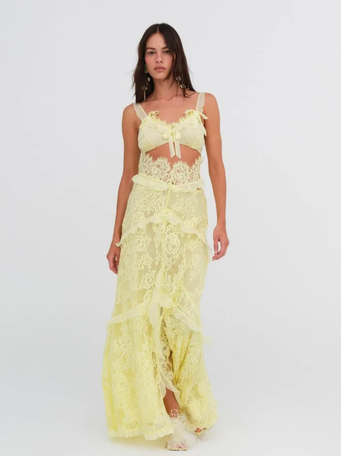 Women Dresses For Love and Lemons Milena Lace Maxi Dress Yellow Women Dresses For Love and Lemons Milena Lace Maxi Dress Yellow