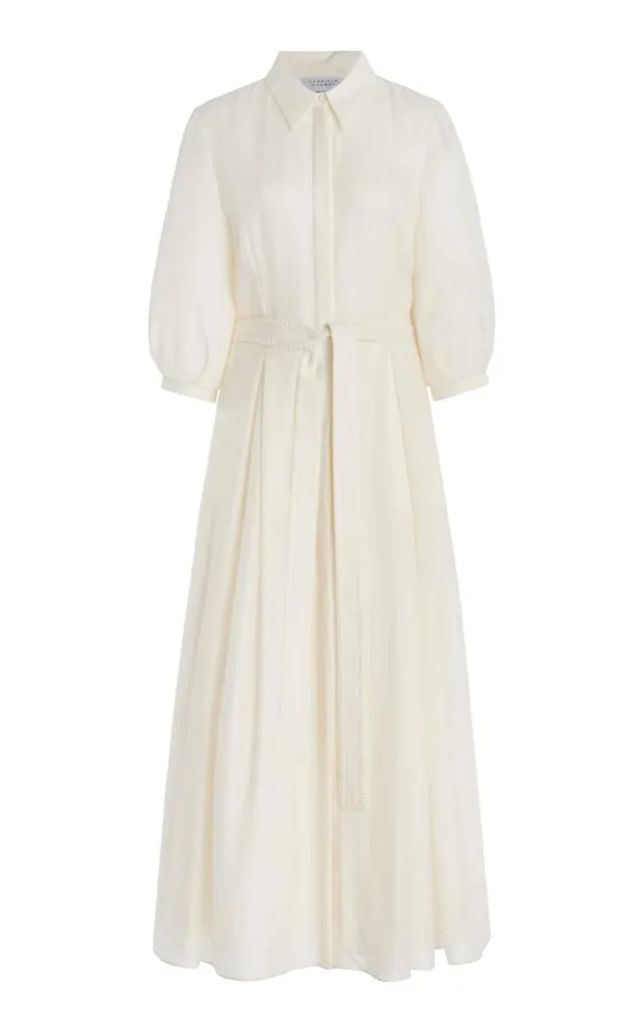Women Dresses Gabriela Hearst Andy Pleated Shirtdress In Ivory Virgin Wool Cashmere