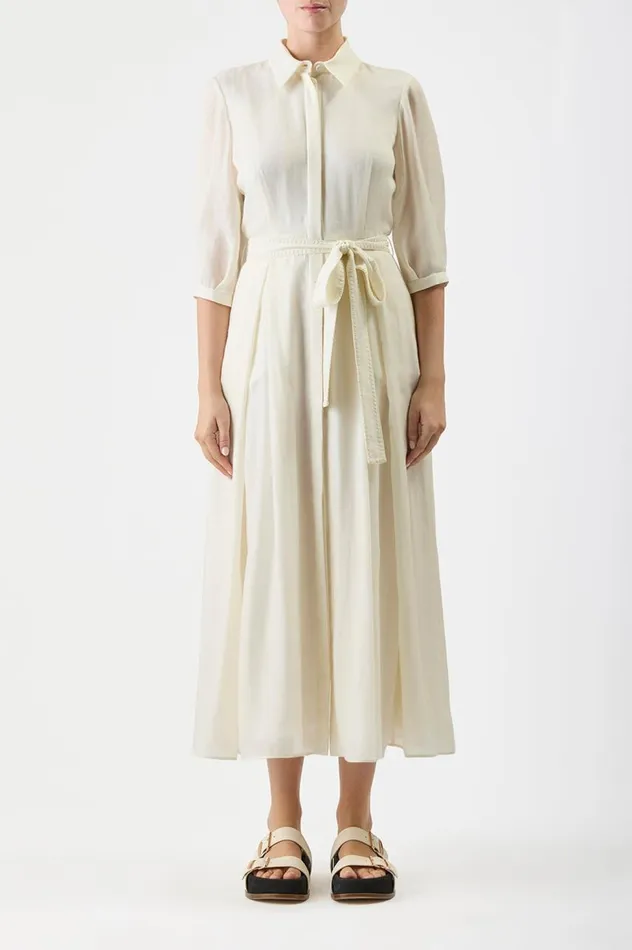 Women Dresses Gabriela Hearst Andy Pleated Shirtdress In Ivory Virgin Wool Cashmere