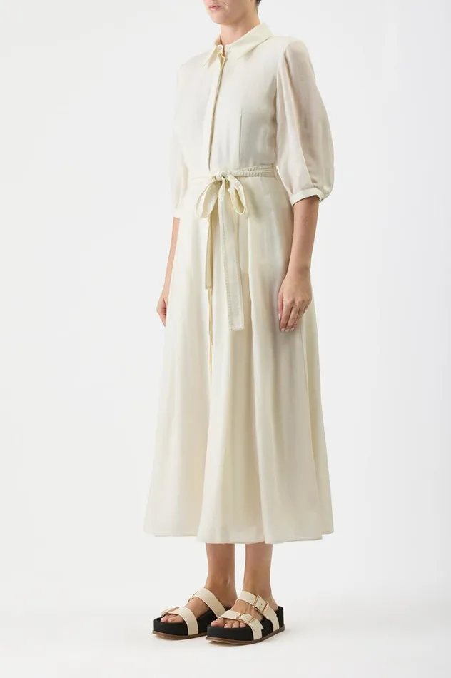 Women Dresses Gabriela Hearst Andy Pleated Shirtdress In Ivory Virgin Wool Cashmere