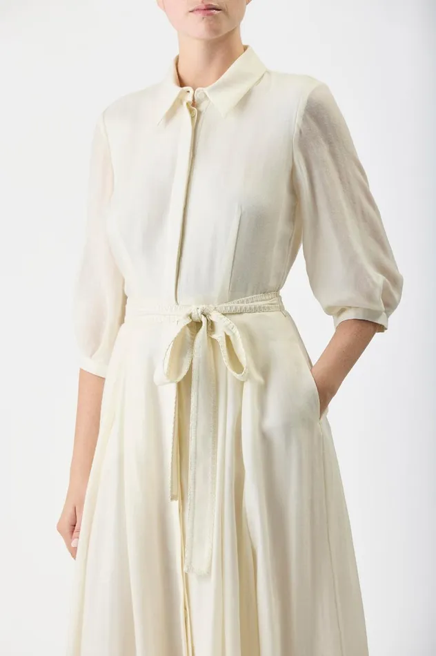 Women Dresses Gabriela Hearst Andy Pleated Shirtdress In Ivory Virgin Wool Cashmere