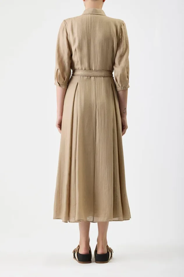 Women Dresses Gabriela Hearst Andy Pleated Shirtdress In Khaki Virgin Wool Cashmere