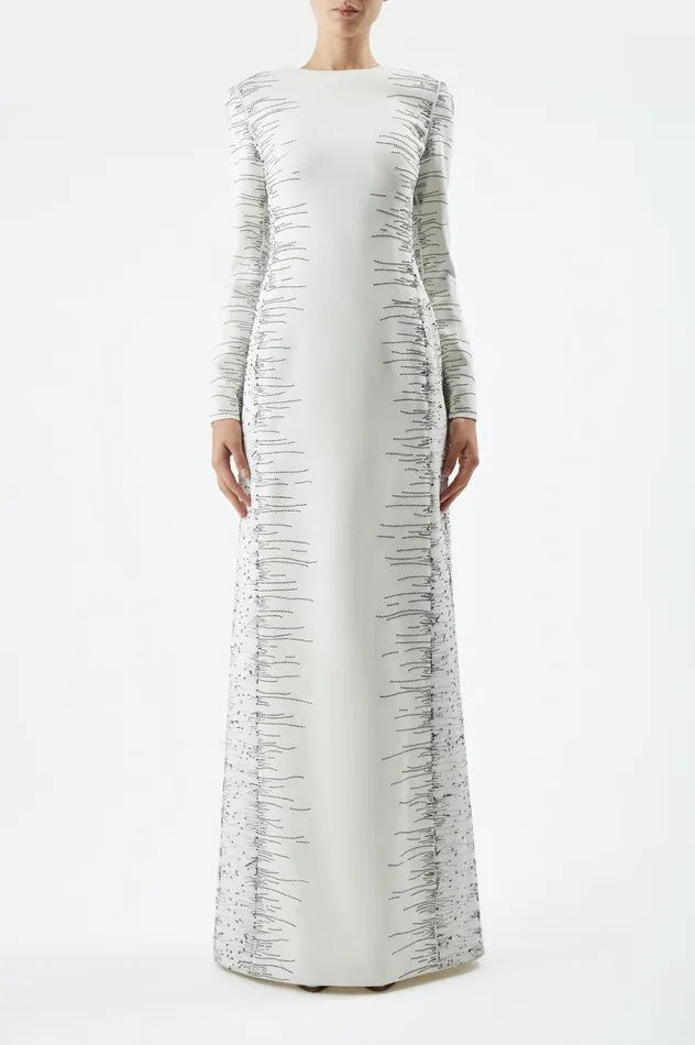 Women Dresses Gabriela Hearst Bianca Embroidered Dress In Ivory Silk Wool Cady