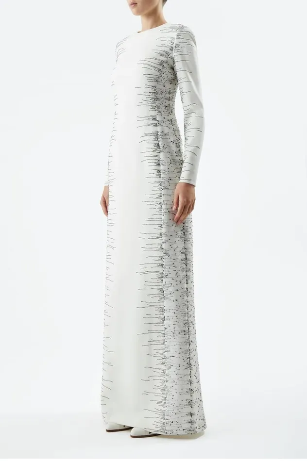 Women Dresses Gabriela Hearst Bianca Embroidered Dress In Ivory Silk Wool Cady