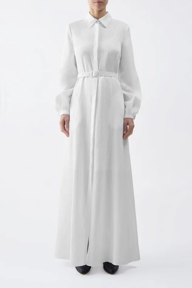 Women Dresses Gabriela Hearst Breton Shirtdress With Slip In Ivory Aloe Linen