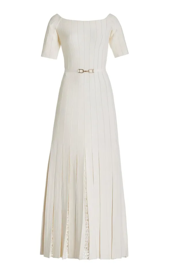 Women Dresses Gabriela Hearst Kurt Knit Pleated Dress In Ivory Merino Wool