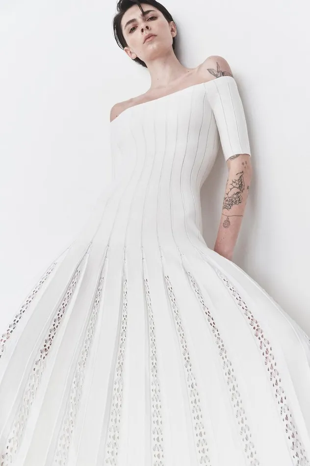 Women Dresses Gabriela Hearst Kurt Knit Pleated Dress In Ivory Merino Wool