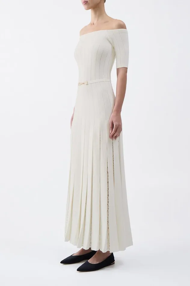 Women Dresses Gabriela Hearst Kurt Knit Pleated Dress In Ivory Merino Wool