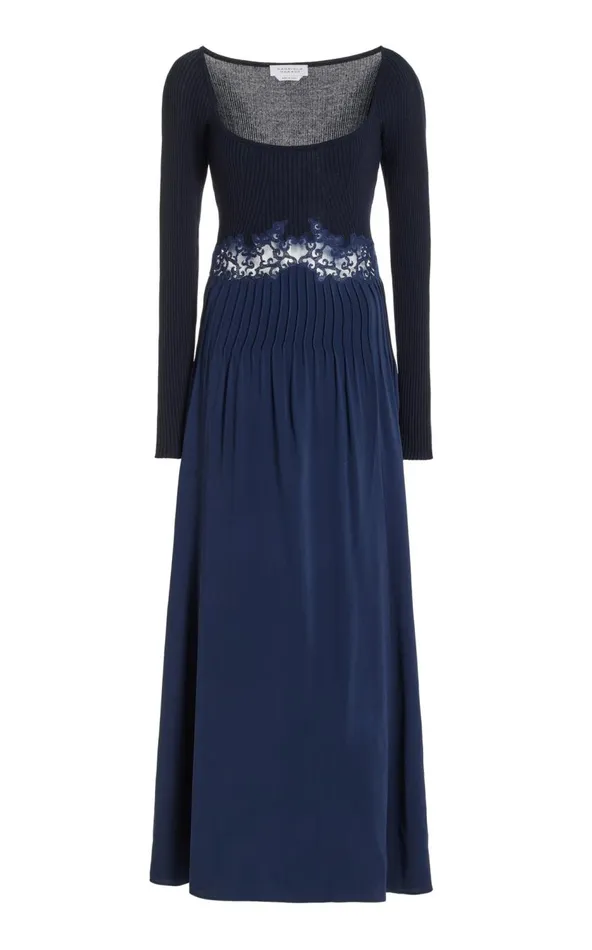 Women Dresses Gabriela Hearst Prior Lace Dress In Navy Silk Crepe