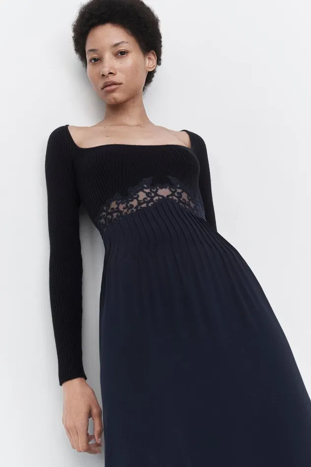 Women Dresses Gabriela Hearst Prior Lace Dress In Navy Silk Crepe