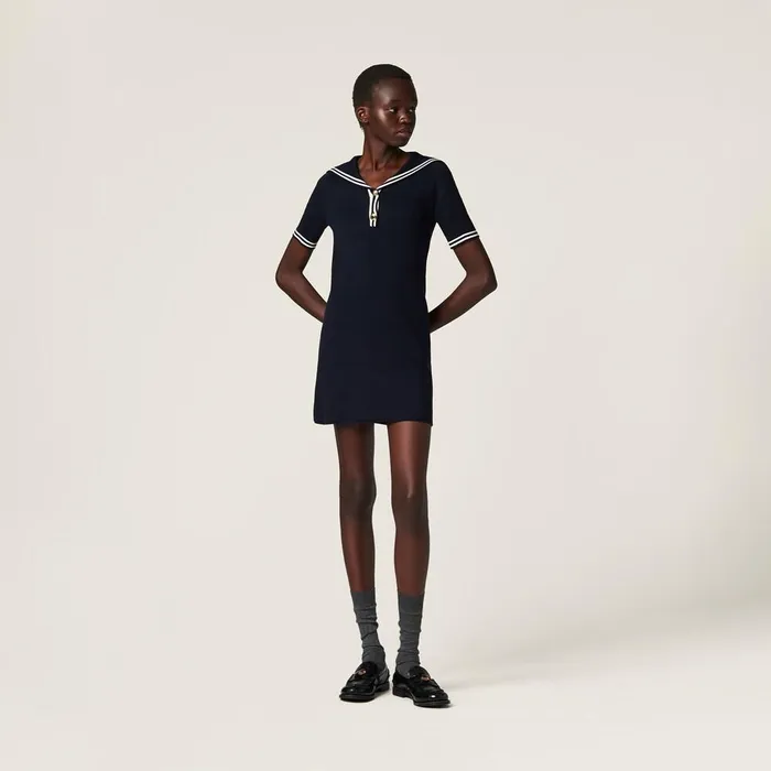 Women Dresses Miu Miu Cotton Minidress Bluewhite Women Dresses Miu Miu Cotton Minidress Bluewhite