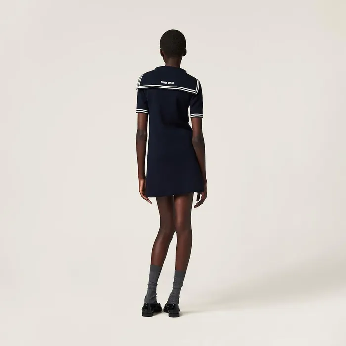 Women Dresses Miu Miu Cotton Minidress Bluewhite Women Dresses Miu Miu Cotton Minidress Bluewhite